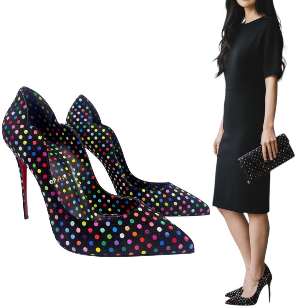 Christian Louboutin Hot Chick Polka Dot Suede Pumps Black Size 39